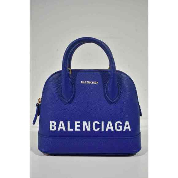 Balenciaga Ville XXS Blue White Logo Grained Top Handle Shoulder Crossbody Bag - Picture 3 of 12